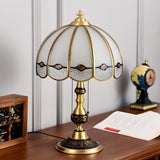 Classic Tiffany Golden Glass Dome Metal Table Lamp Image - 13