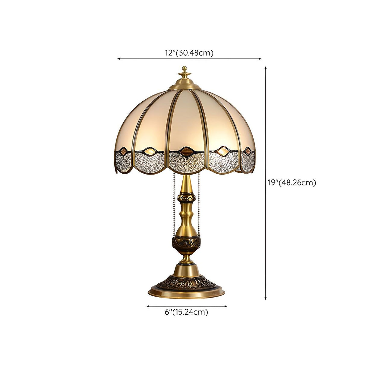 Classic Tiffany Golden Glass Dome Metal Table Lamp 