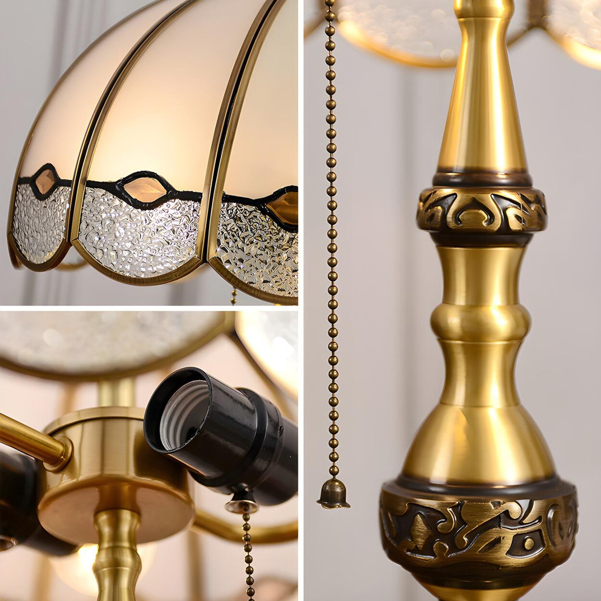 Classic Tiffany Golden Glass Dome Metal Table Lamp Image - 4