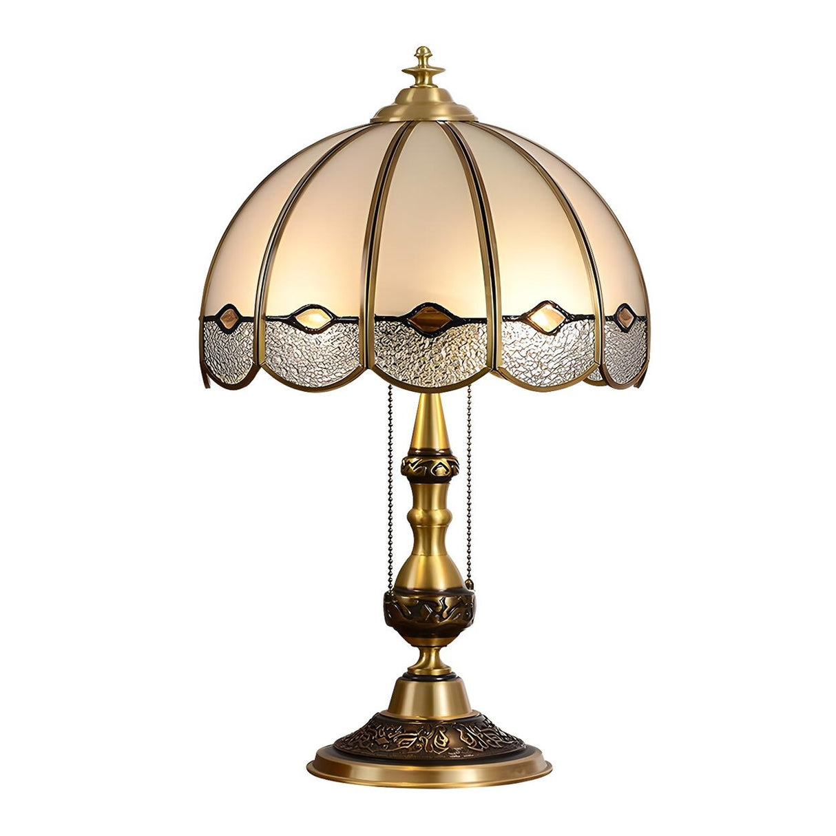 Classic Tiffany Golden Glass Dome Metal Table Lamp Image - 5