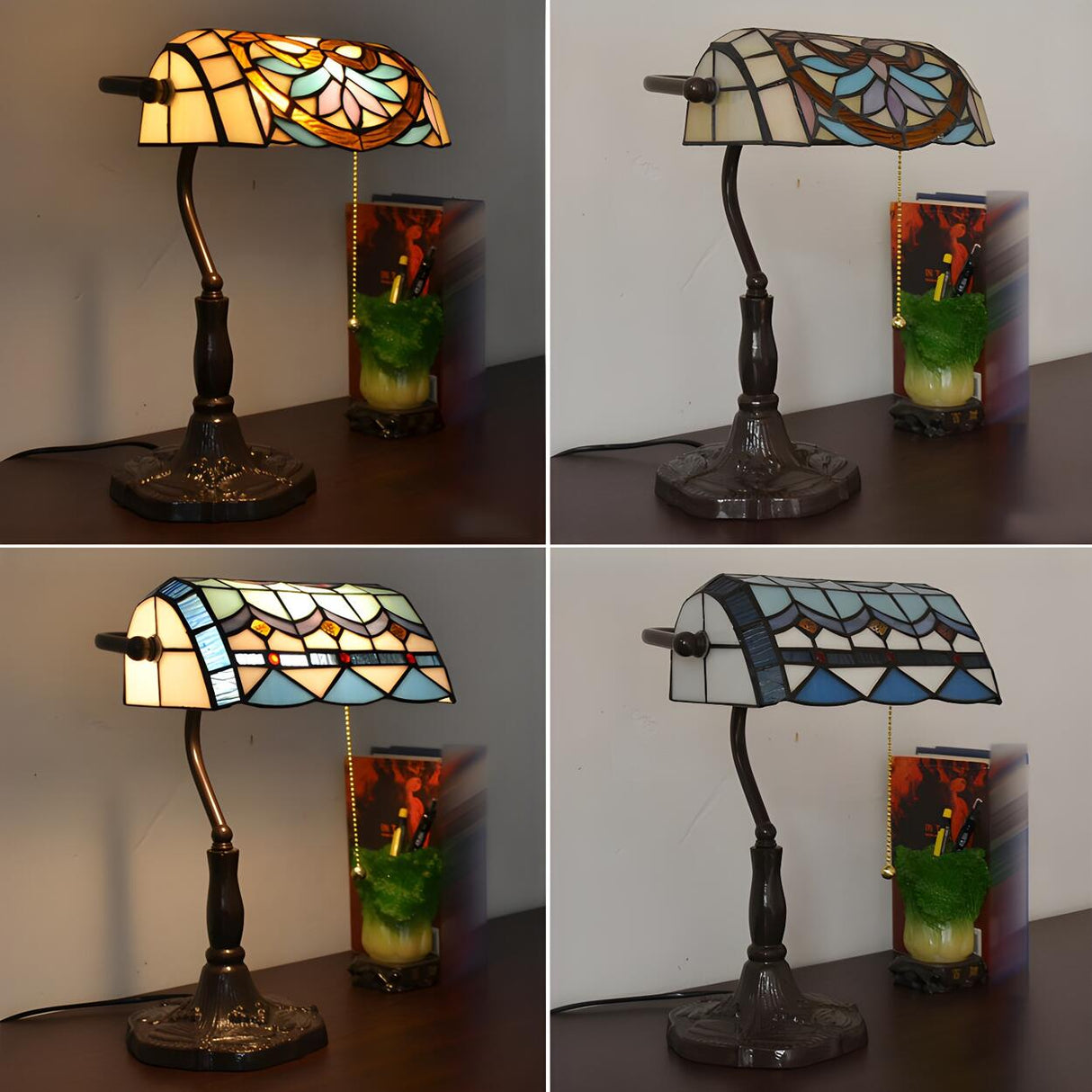 Classic Tiffany Style Banker Stained Glass Table Lamp Image - 10