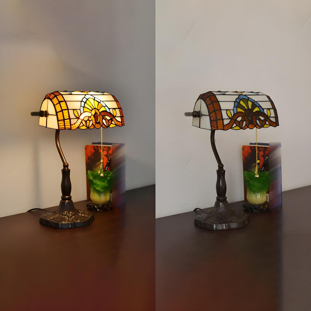 Classic Tiffany Style Banker Stained Glass Table Lamp Image - 8