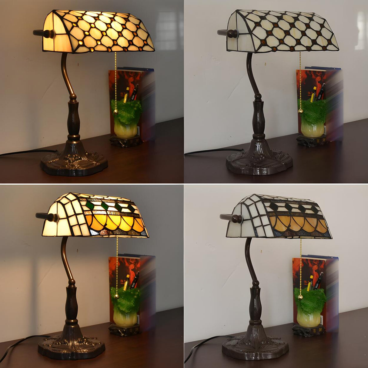 Classic Tiffany Style Banker Stained Glass Table Lamp Image - 9