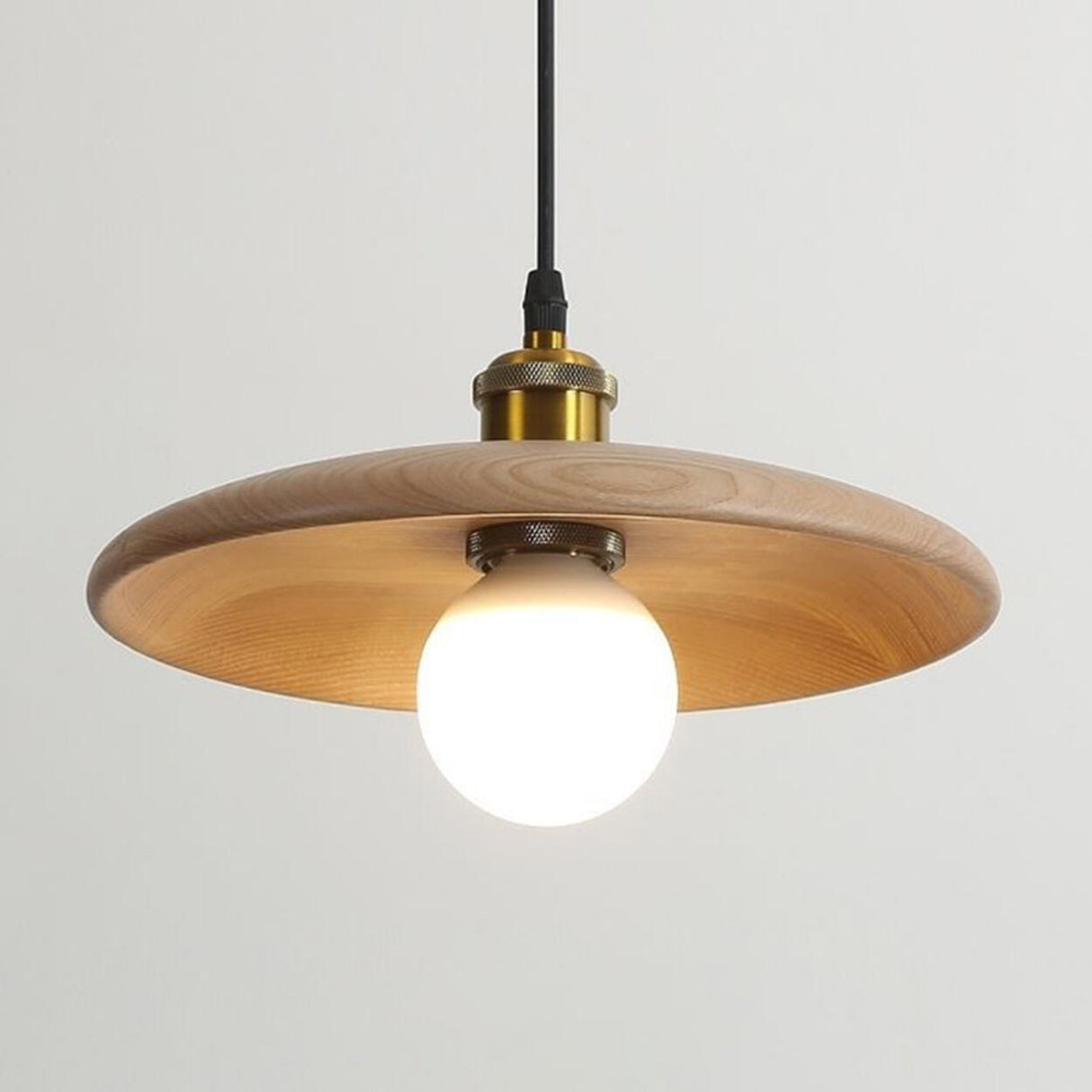 Classic UFO Solid Wood Geometric Disc Pendant Light Image - 14