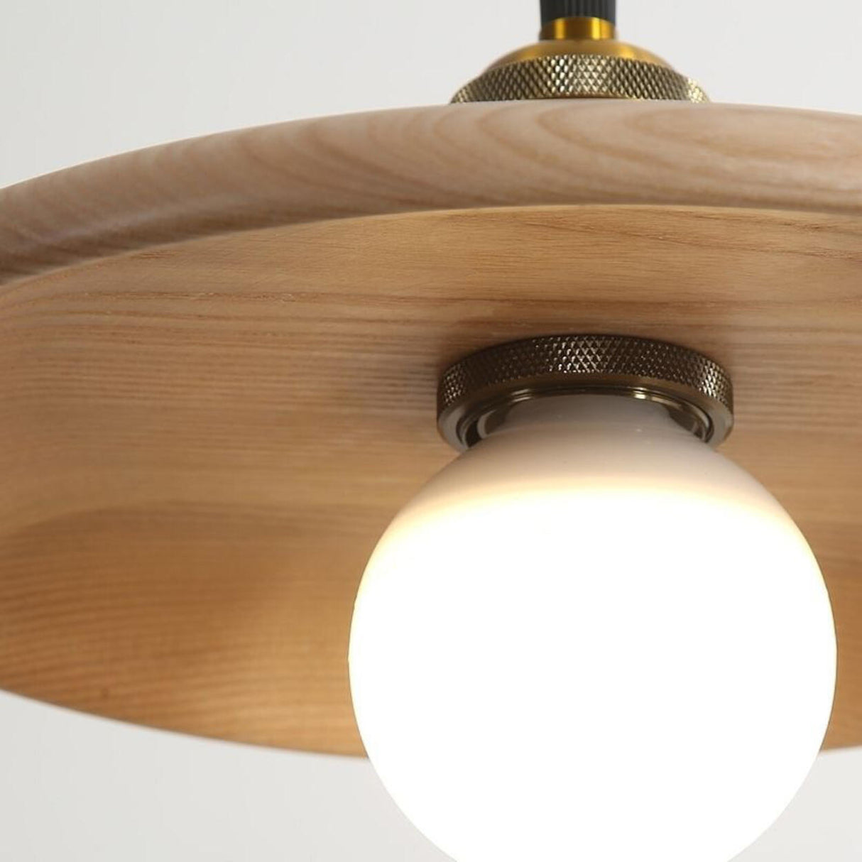 Classic UFO Solid Wood Geometric Disc Pendant Light Image - 15