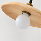 Classic UFO Solid Wood Geometric Disc Pendant Light Image - 16