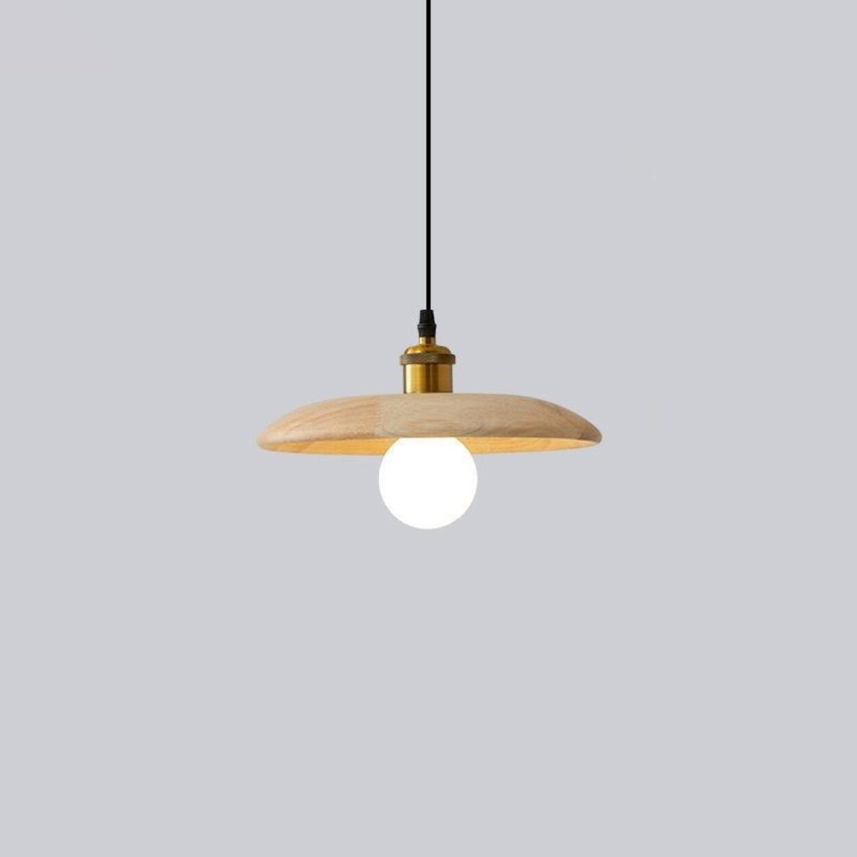 Classic UFO Solid Wood Geometric Disc Pendant Light Image - 2