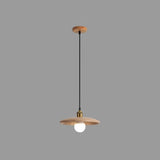 Classic UFO Solid Wood Geometric Disc Pendant Light Image - 4