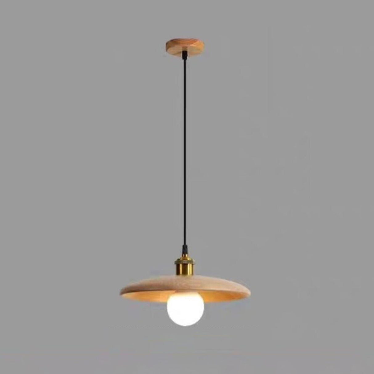 Classic UFO Solid Wood Geometric Disc Pendant Light Image - 5