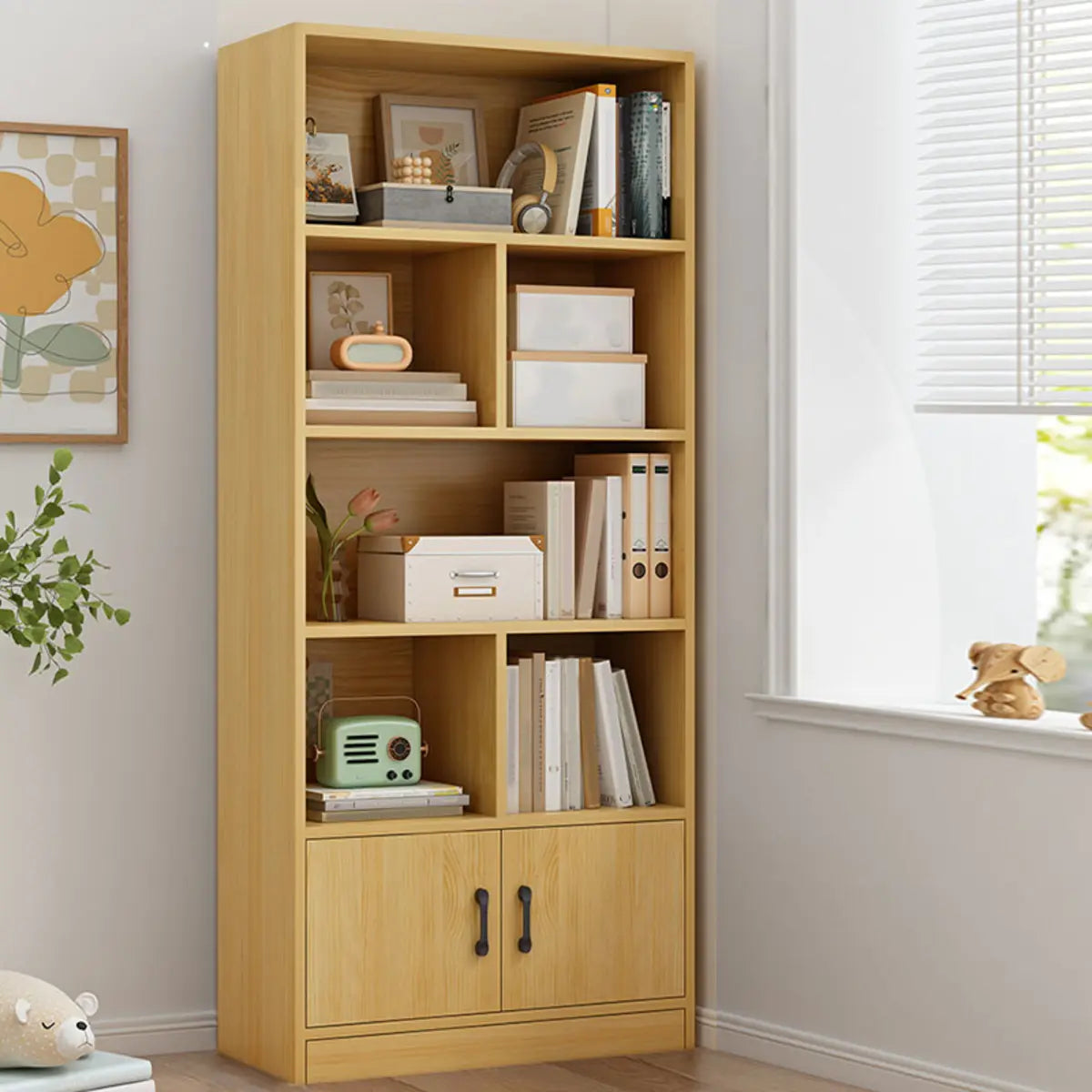 Classic Vertical Modern Rectangular Wooden Bookcase Image - 6