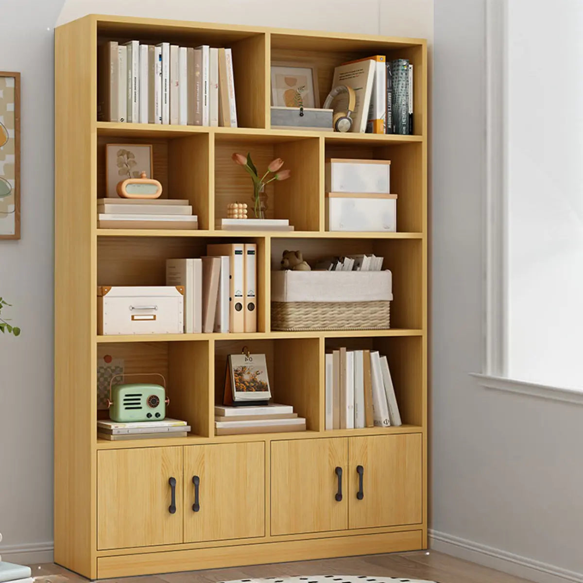 Classic Vertical Modern Rectangular Wooden Bookcase Image - 9