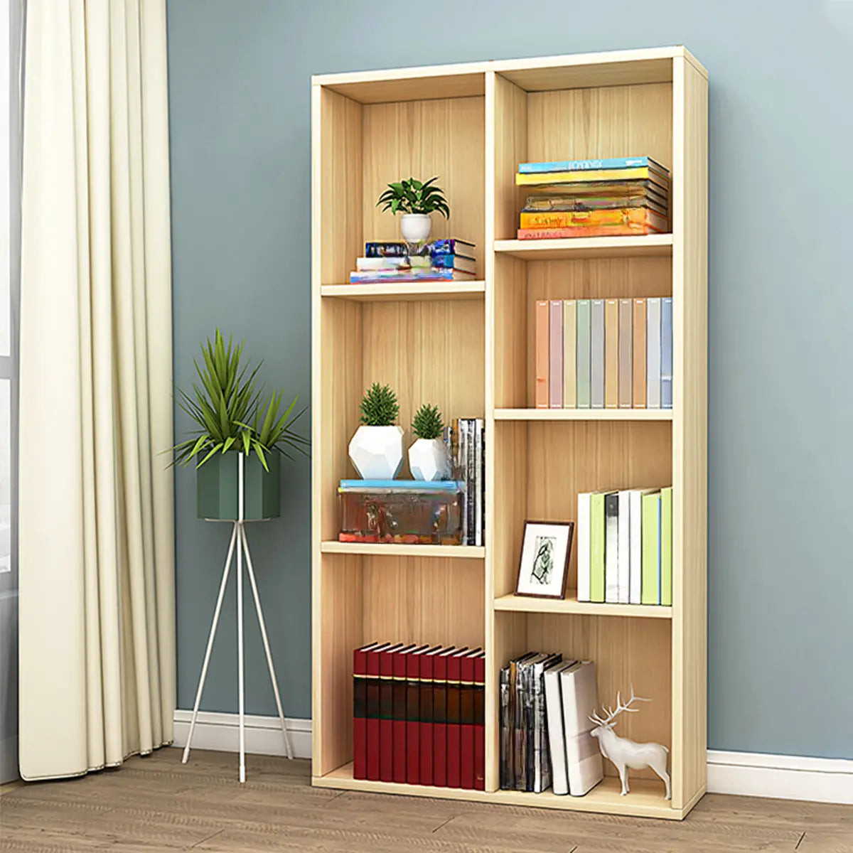 Classic Vertical Pine Wood Rectangular Display Bookcase Image - 1