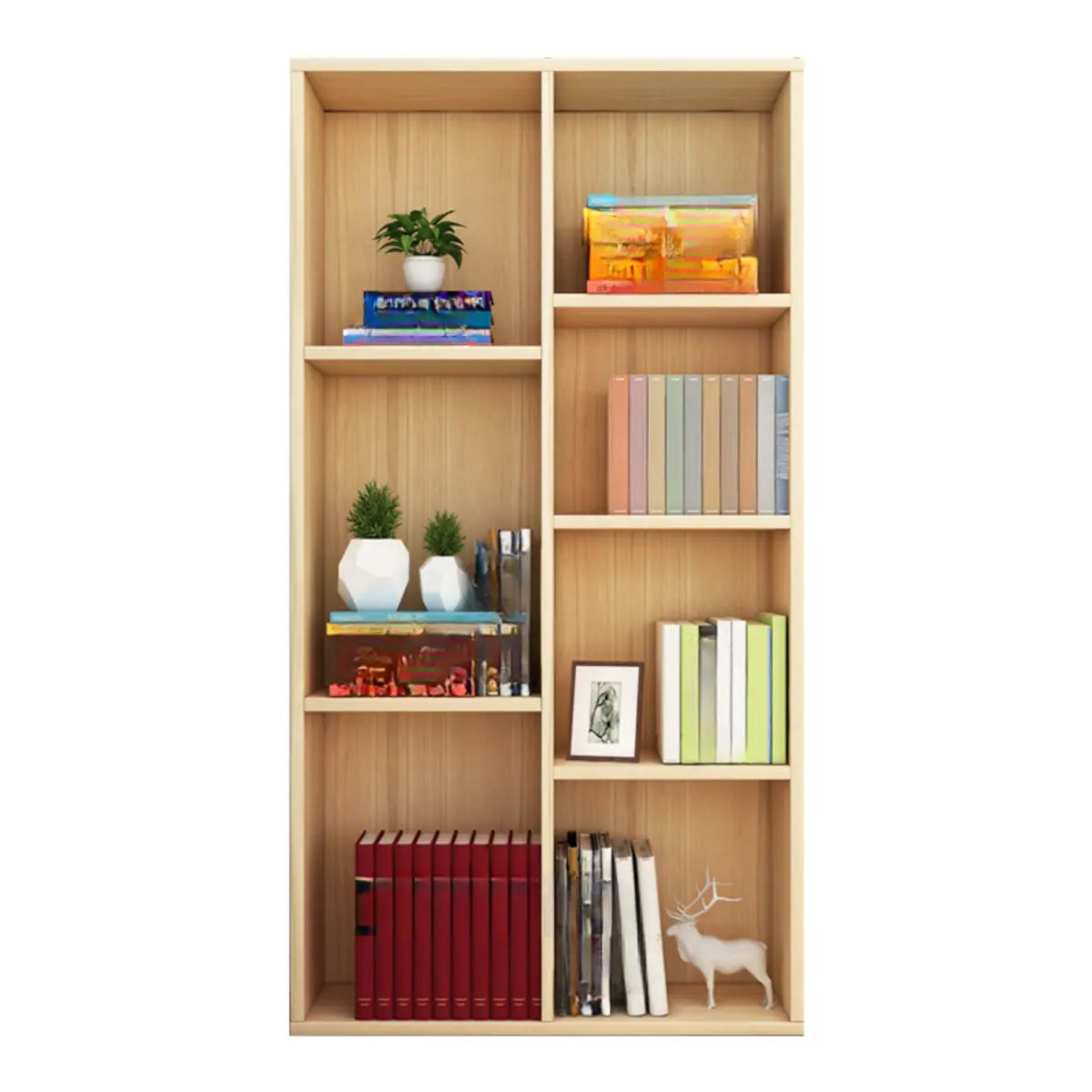 Classic Vertical Pine Wood Rectangular Display Bookcase Image - 6