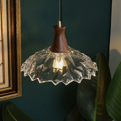 Classic Vintage Cone Pendant Light Clear Glass Brown Image - 1