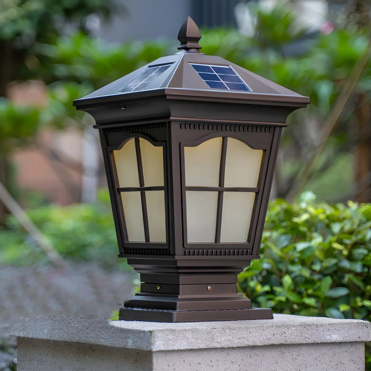 Classic Vintage Solar Lantern Black Garden Post Light Image - 15