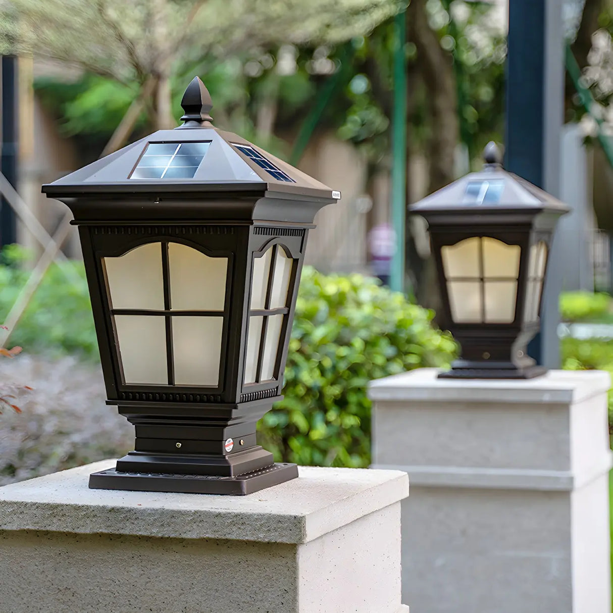 Classic Vintage Solar Lantern Black Garden Post Light Image - 16