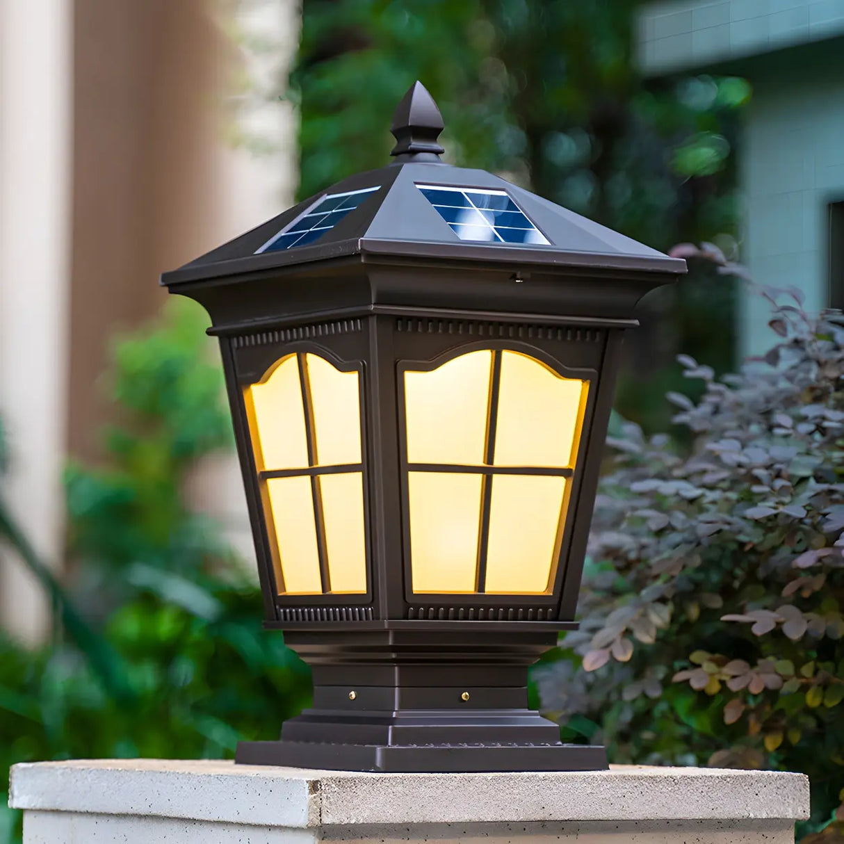 Classic Vintage Solar Lantern Black Garden Post Light Image - 4