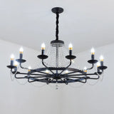 Classic Wagon Wheel Clear Beads Candelabra Black Chandelier Image - 12