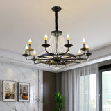 Classic Wagon Wheel Clear Beads Candelabra Black Chandelier Image - 5