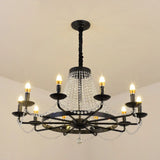 Classic Wagon Wheel Clear Beads Candelabra Black Chandelier Image - 6