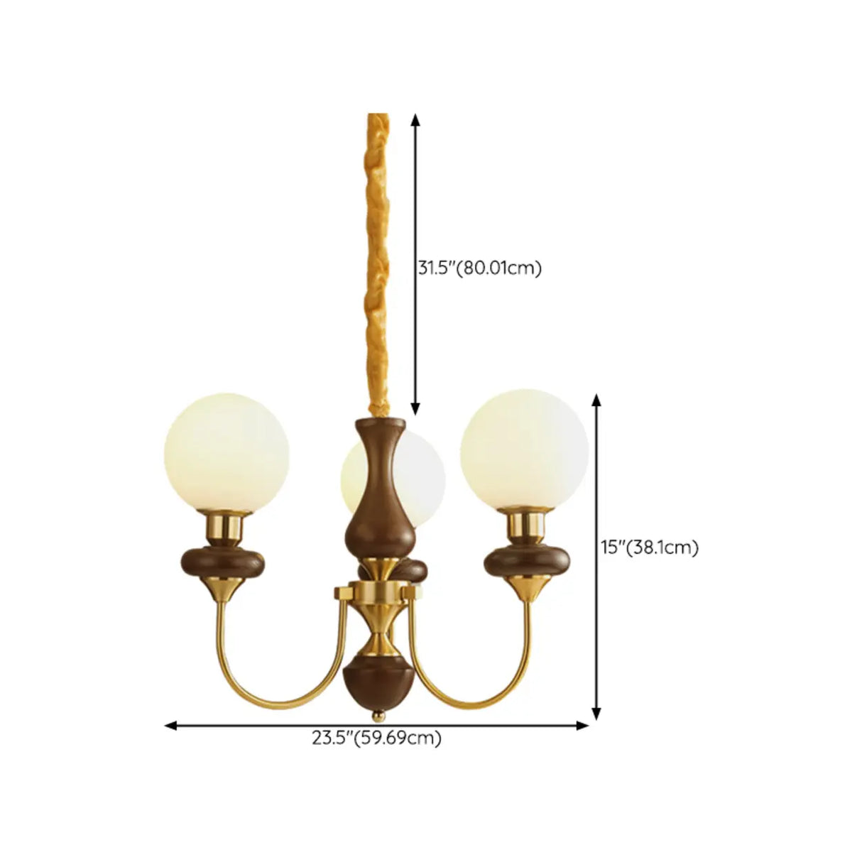 Classic Walnut White Globe Glass Chandelier Living Room 