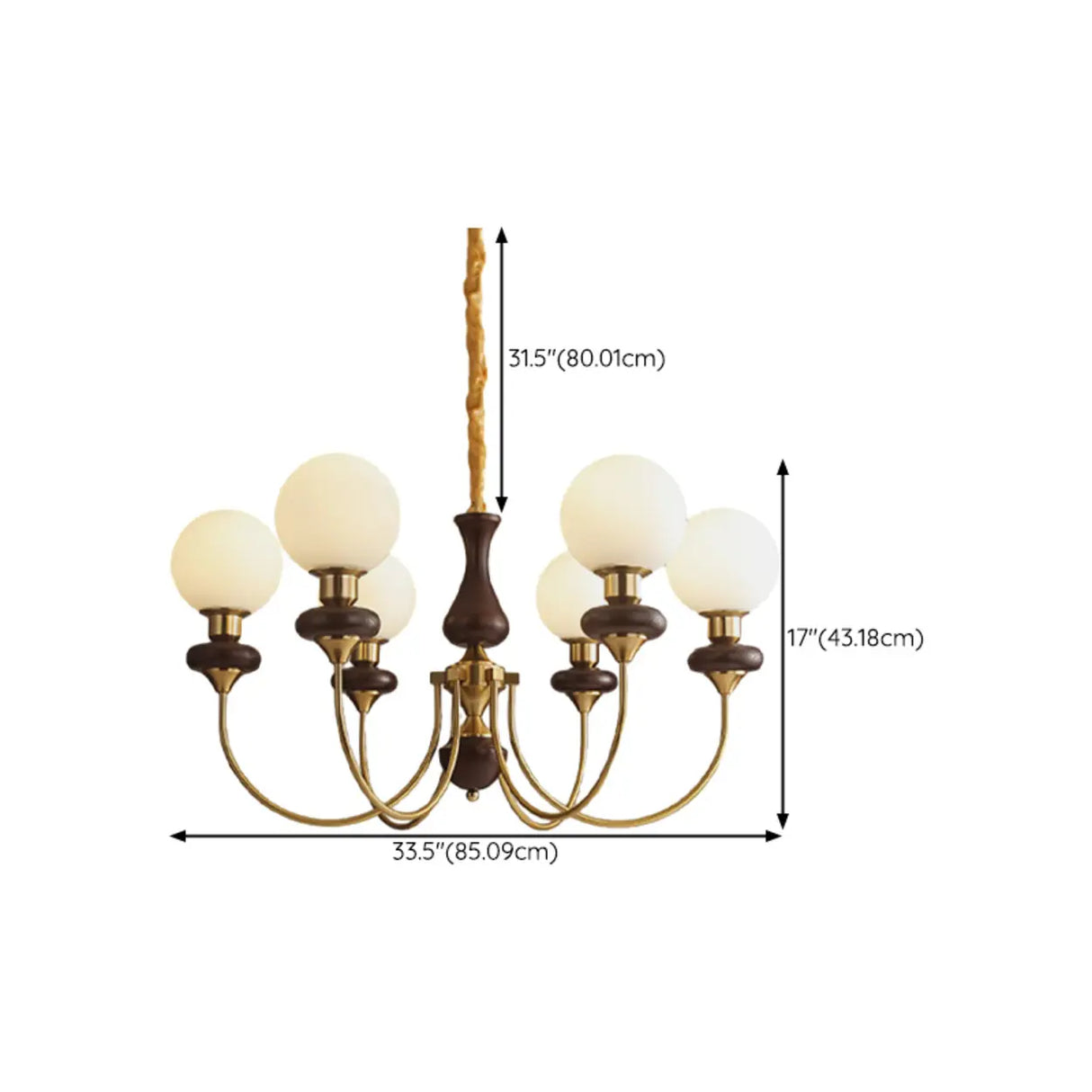 Classic Walnut White Globe Glass Chandelier Living Room Image - 18