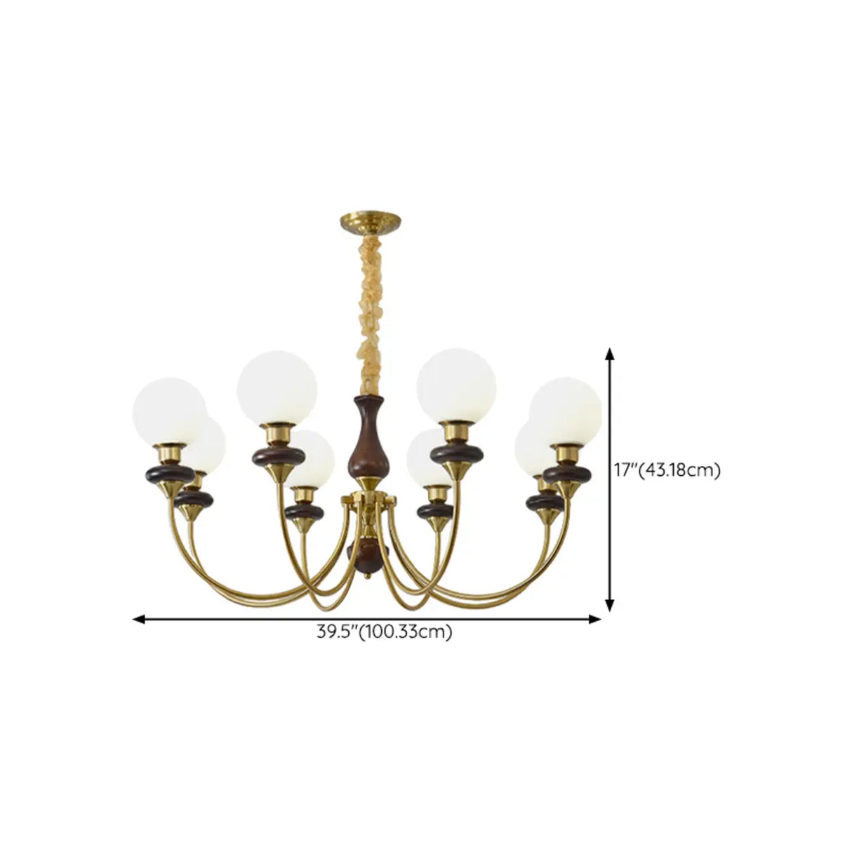 Classic Walnut White Globe Glass Chandelier Living Room Image - 19