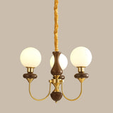 Classic Walnut White Globe Glass Chandelier Living Room Image - 2