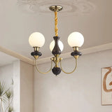 Classic Walnut White Globe Glass Chandelier Living Room Image - 6