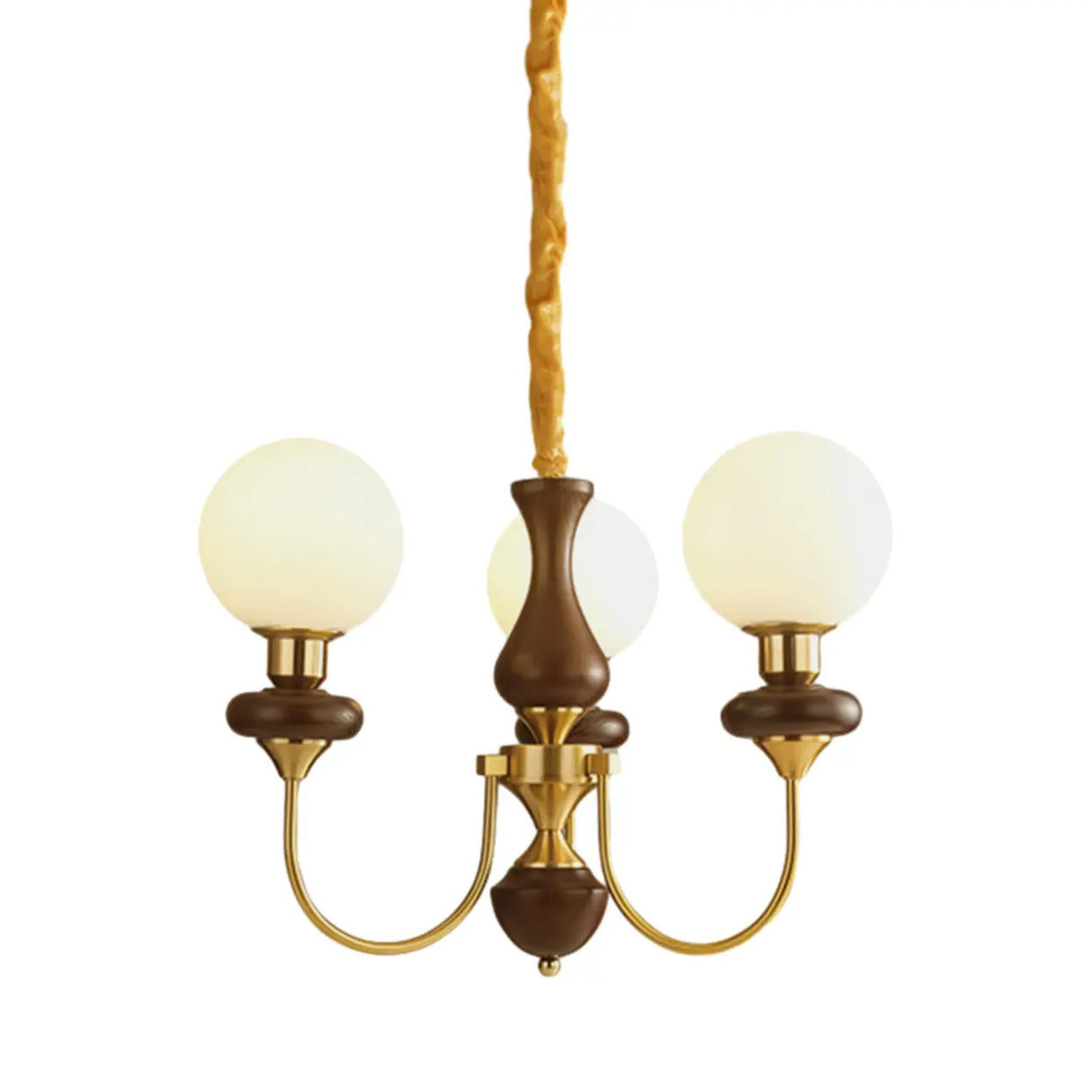 Classic Walnut White Globe Glass Chandelier Living Room Image - 8