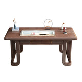 Classic Walnut Wood Rectangle Drawers Sled Writing Desk Image - 2