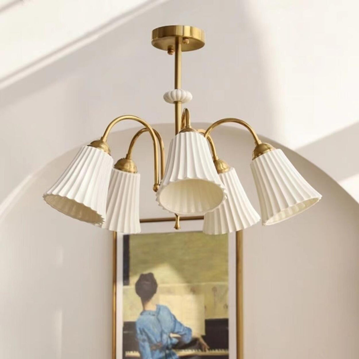 Classic White Ceramic Drum Brass Round Chandelier  Image - 1