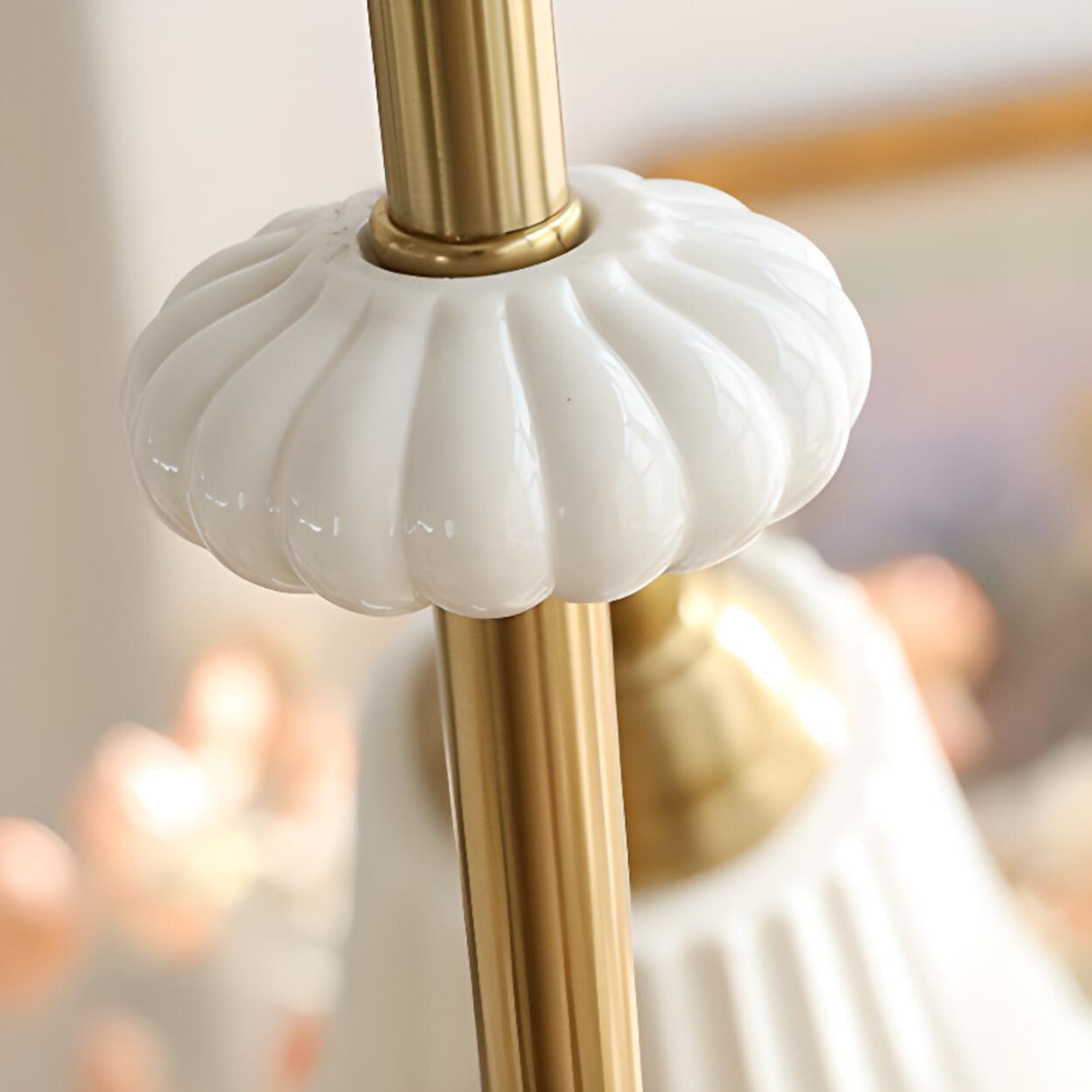 Classic White Ceramic Drum Brass Round Chandelier  Image - 10