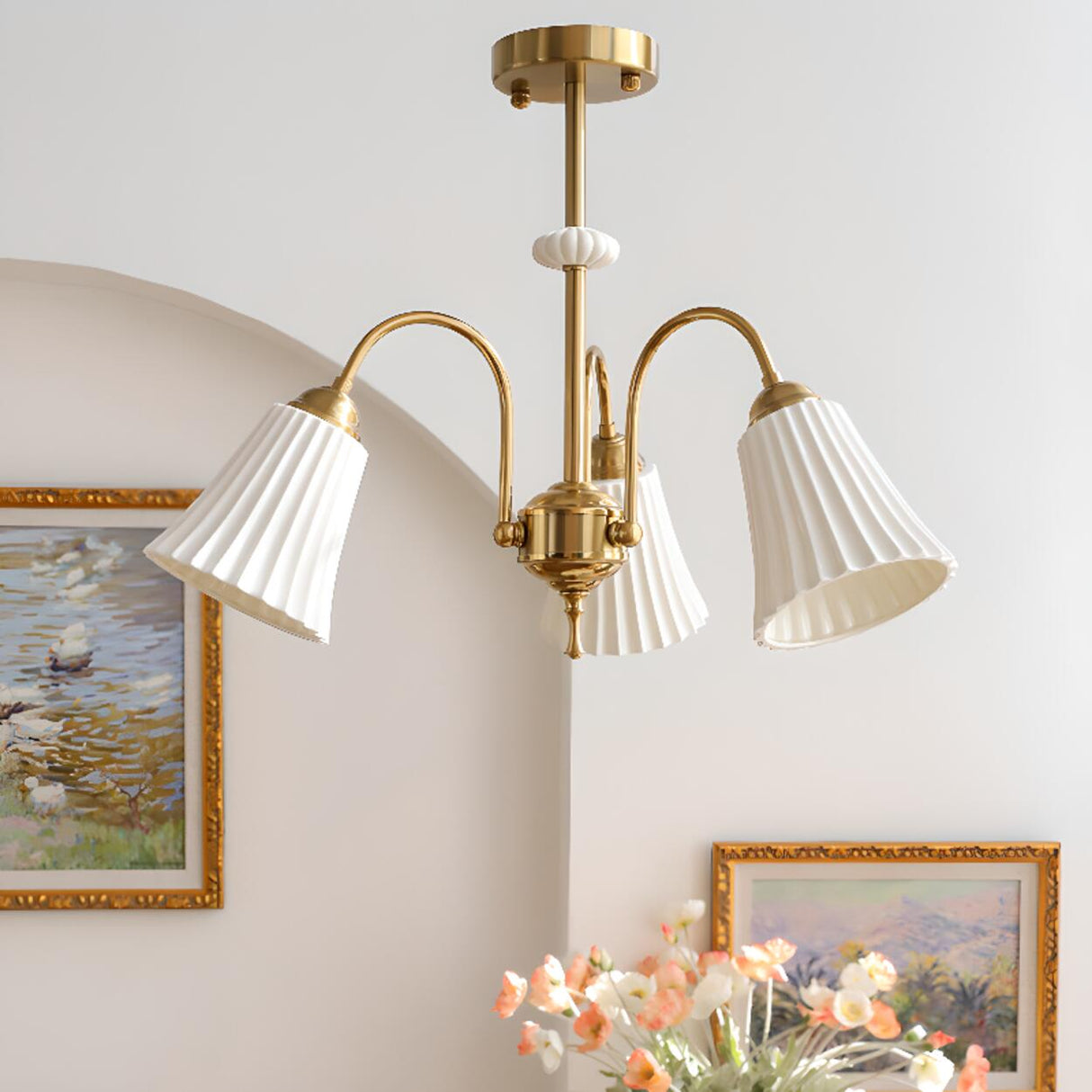 Classic White Ceramic Drum Brass Round Chandelier  Image - 14