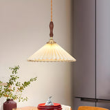 Classic White Cone Pleated Fabric Bedroom Pendant Light Image - 1