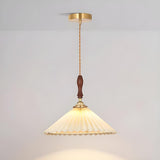 Classic White Cone Pleated Fabric Bedroom Pendant Light Image - 10