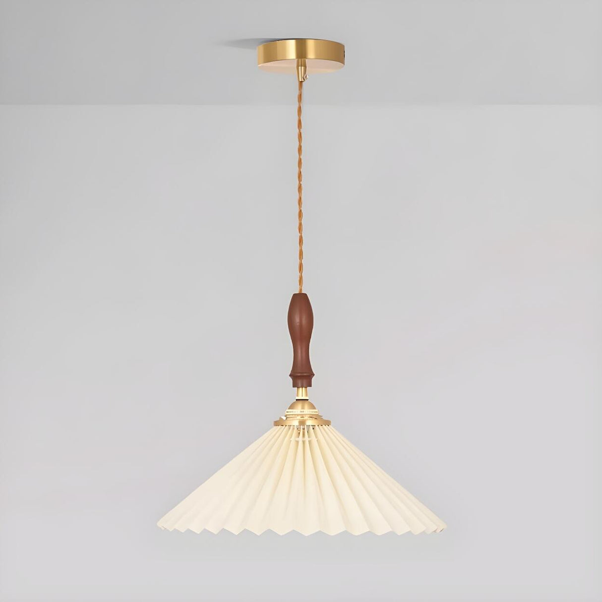 Classic White Cone Pleated Fabric Bedroom Pendant Light Image - 11