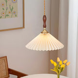 Classic White Cone Pleated Fabric Bedroom Pendant Light Image - 5