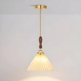 Classic White Cone Pleated Fabric Bedroom Pendant Light Image - 8