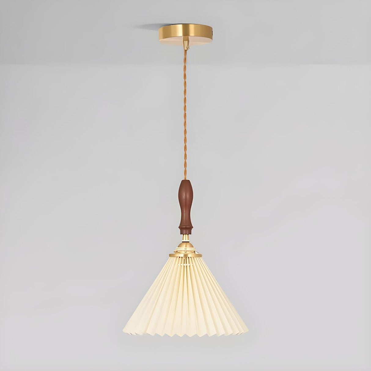 Classic White Cone Pleated Fabric Bedroom Pendant Light Image - 9