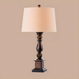 Classic White Drum Fabric Wood Base Bedside Table Lamp Image - 6