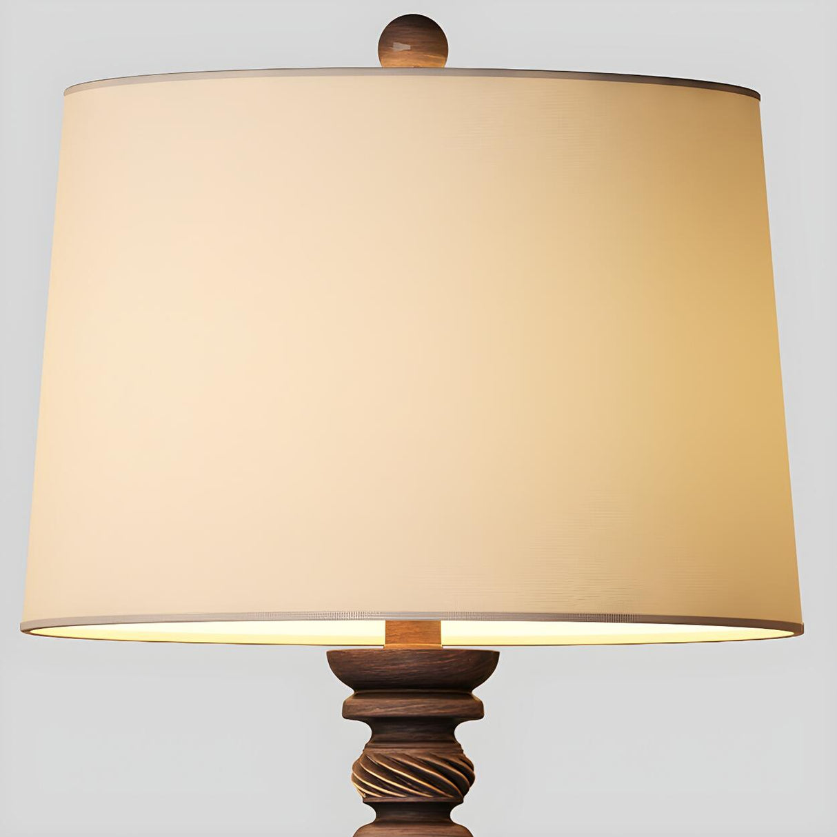 Classic White Drum Fabric Wood Base Bedside Table Lamp Image - 9