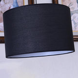 Classic White Fabric Drum Black Metal Floor Lamp Image - 11