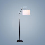 Classic White Fabric Drum Black Metal Floor Lamp Image - 3