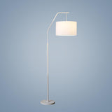 Classic White Fabric Drum Black Metal Floor Lamp Image - 7