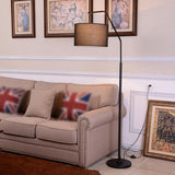 Classic White Fabric Drum Black Metal Floor Lamp Image - 8