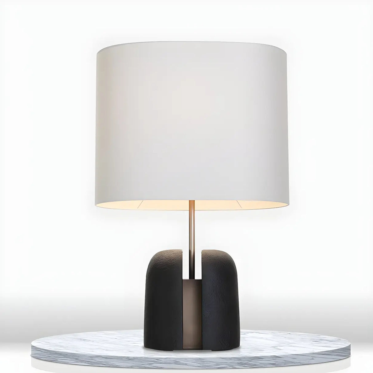 Classic White Fabric Shade Black Resin Base Table Lamp Image - 1