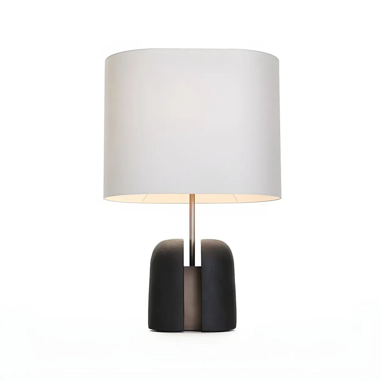 Classic White Fabric Shade Black Resin Base Table Lamp Image - 6