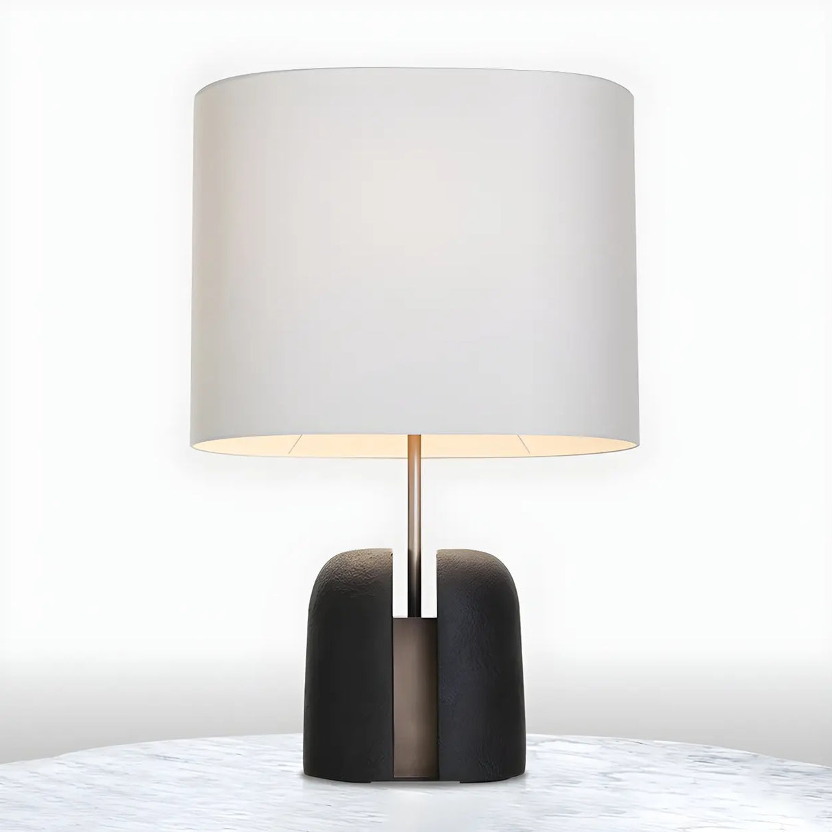 Classic White Fabric Shade Black Resin Base Table Lamp Image - 8