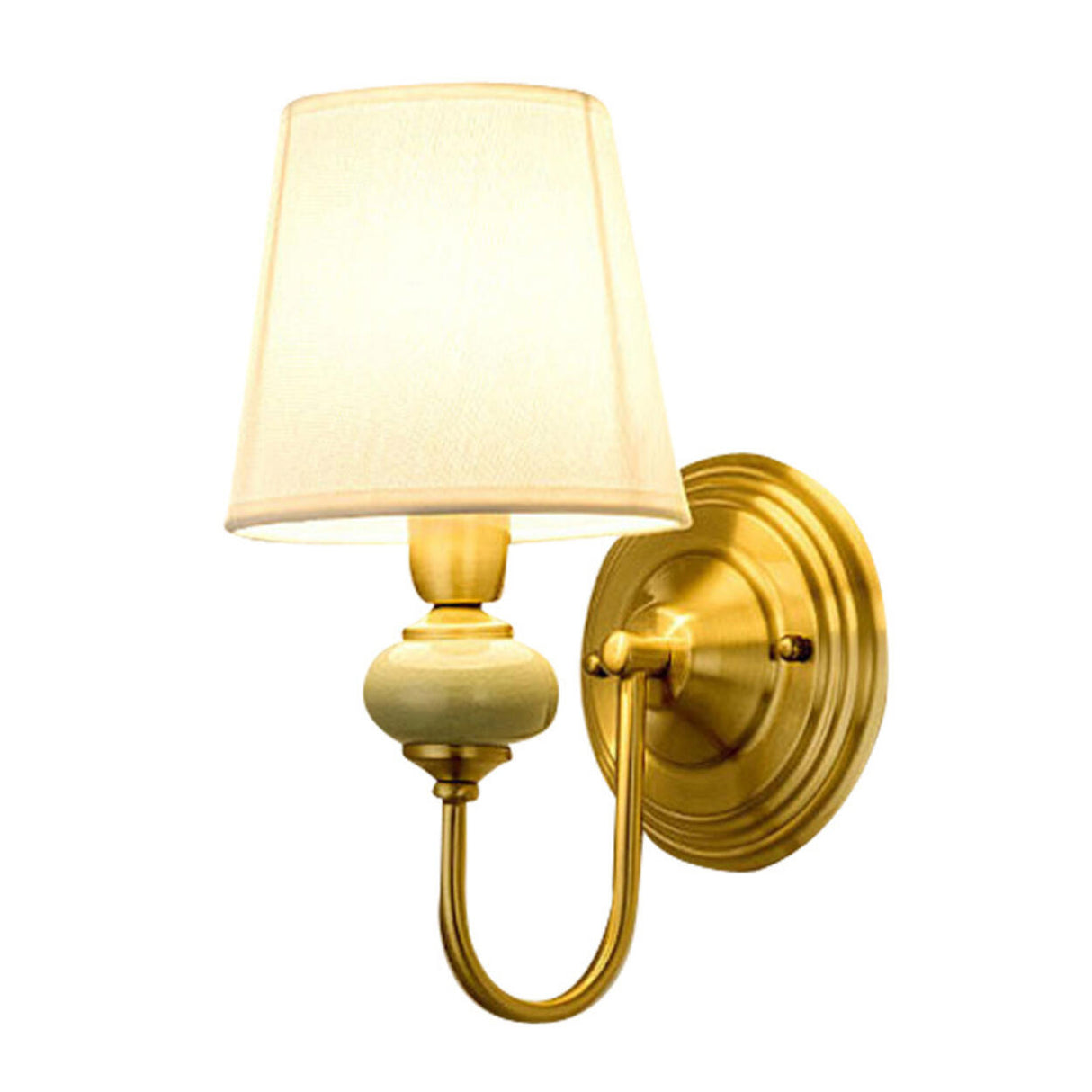 Classic White Fabric Shade Gold Cylinder Wall Sconce Image - 10